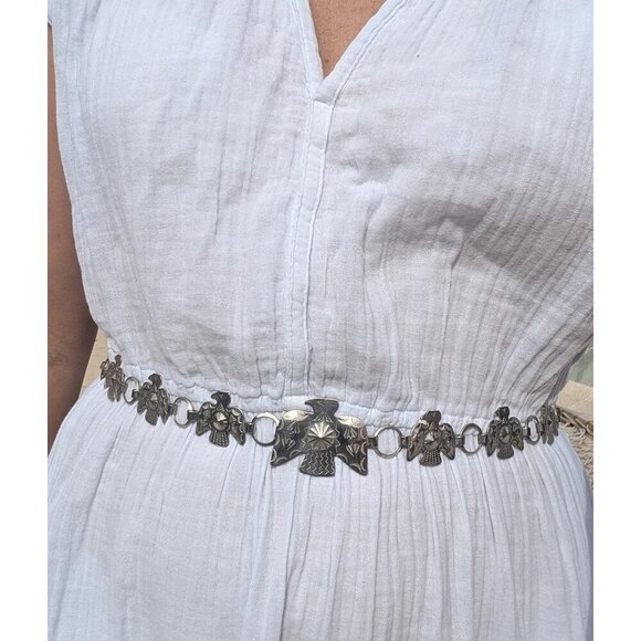 VTG Southwestern Silver Toned Thunderbird Metal Concho Chain Belt Boho Hippie